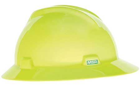 MSA V-Gard Full Brim Hi-Viz Yellow Green Hard Hats | Customhardhats.com